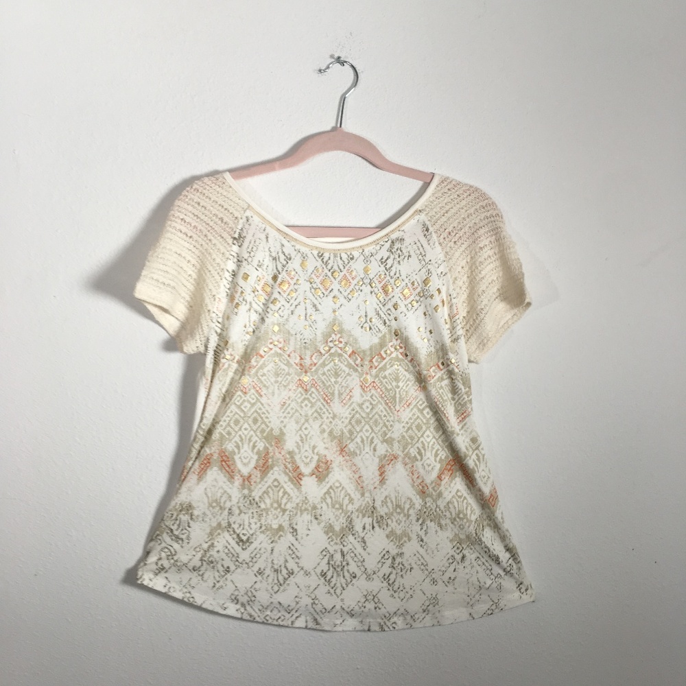 Short Sleeve Blouse,  Open Back, Mosaic Print, S